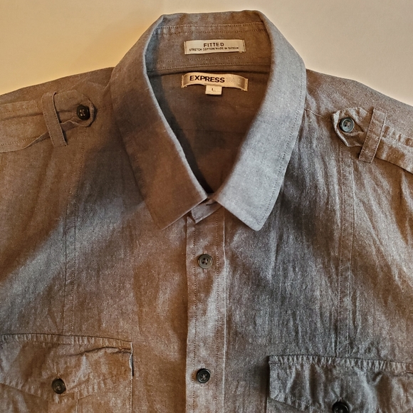 Express Mens 1MX Fitted Button Up Shirt Size L - Picture 5 of 7